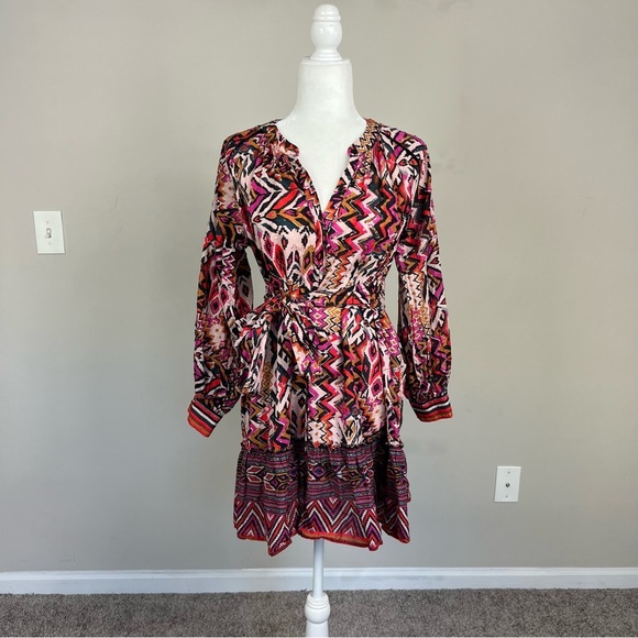 ZARA TRIBAL PRINT SLEEVED MINI DRESS SIZE SMALL - Picture 9 of 16
